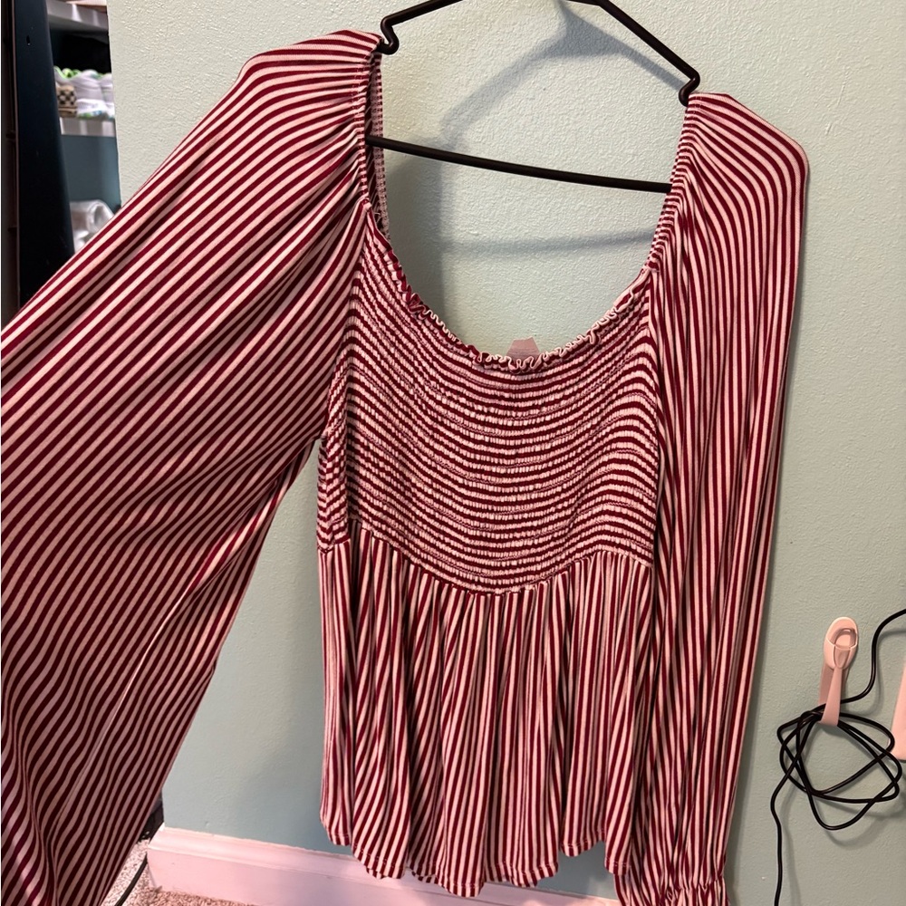 BiBi Red and White Striped Blouse